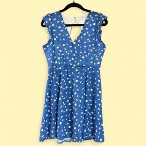 Blue Floral Sleeveless Dress